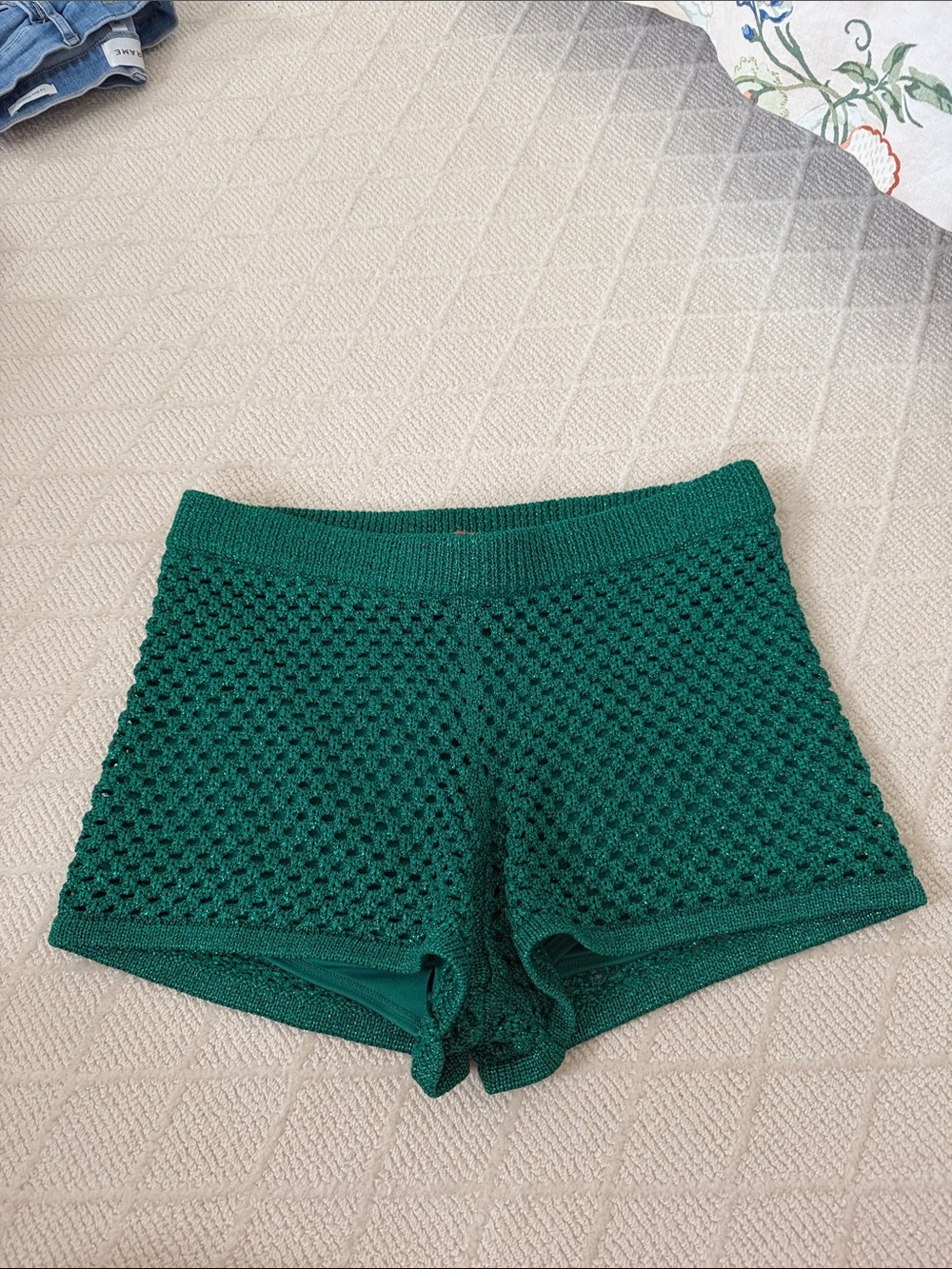 Simon Miller Green Textured Knit Bike Shorts